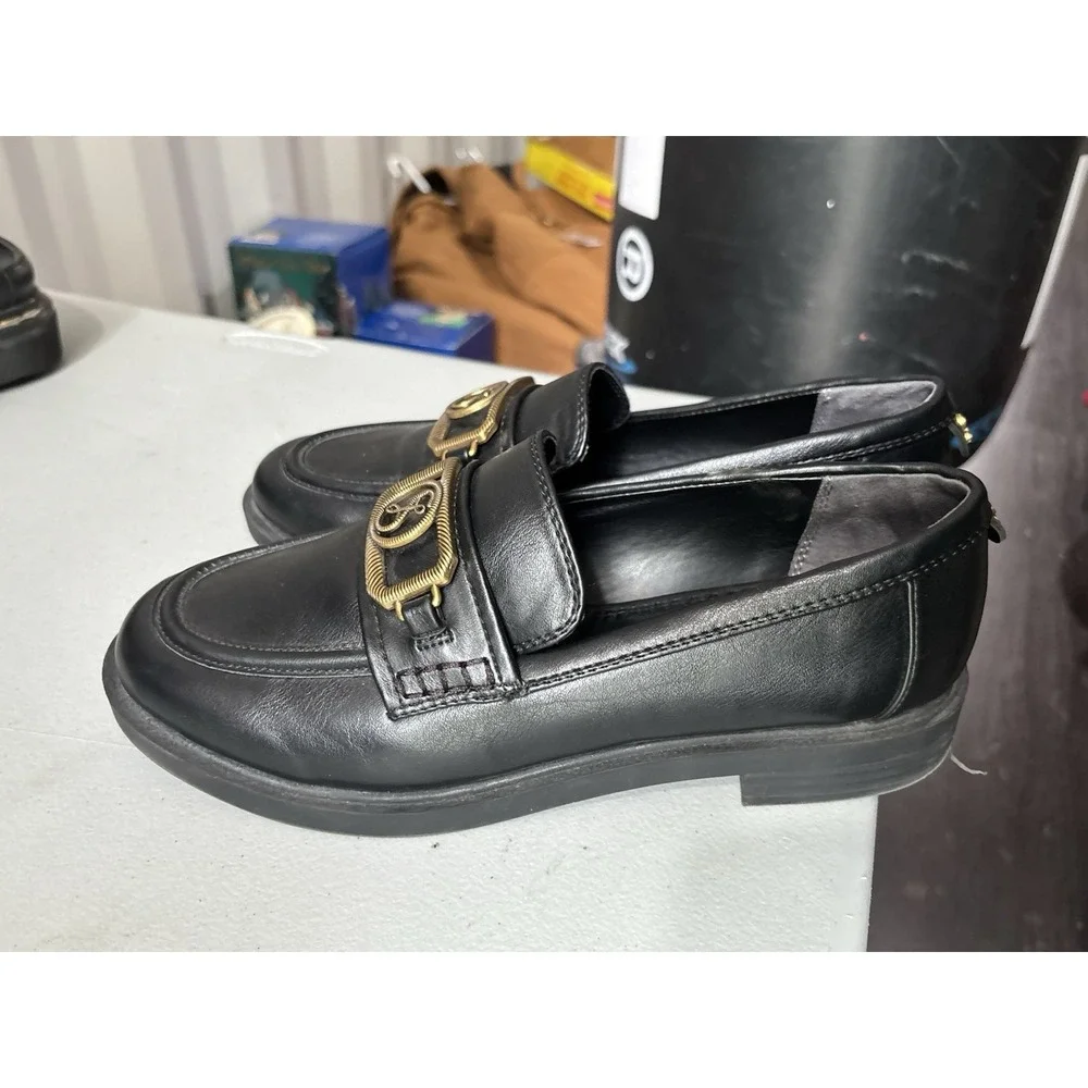Sam And‎ Libby Sz 9 Black Loafers With Gold